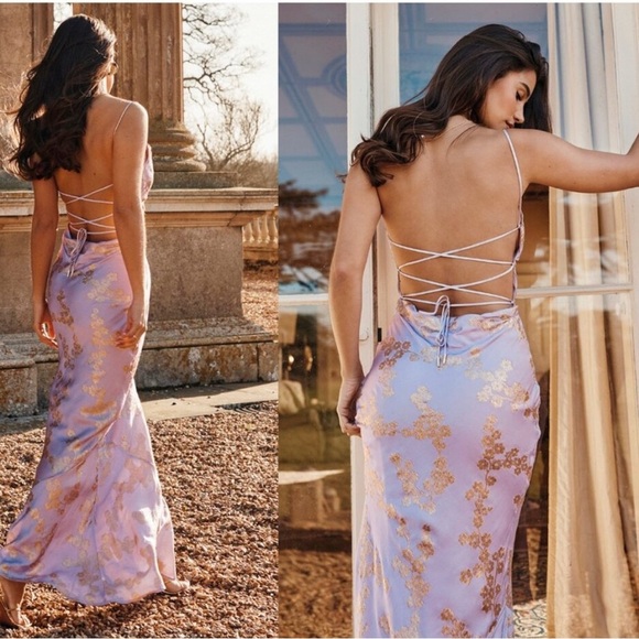 HOUSE OF CB 'Capriana'  Orchid Jacquard Satin Gown - Picture 2 of 12